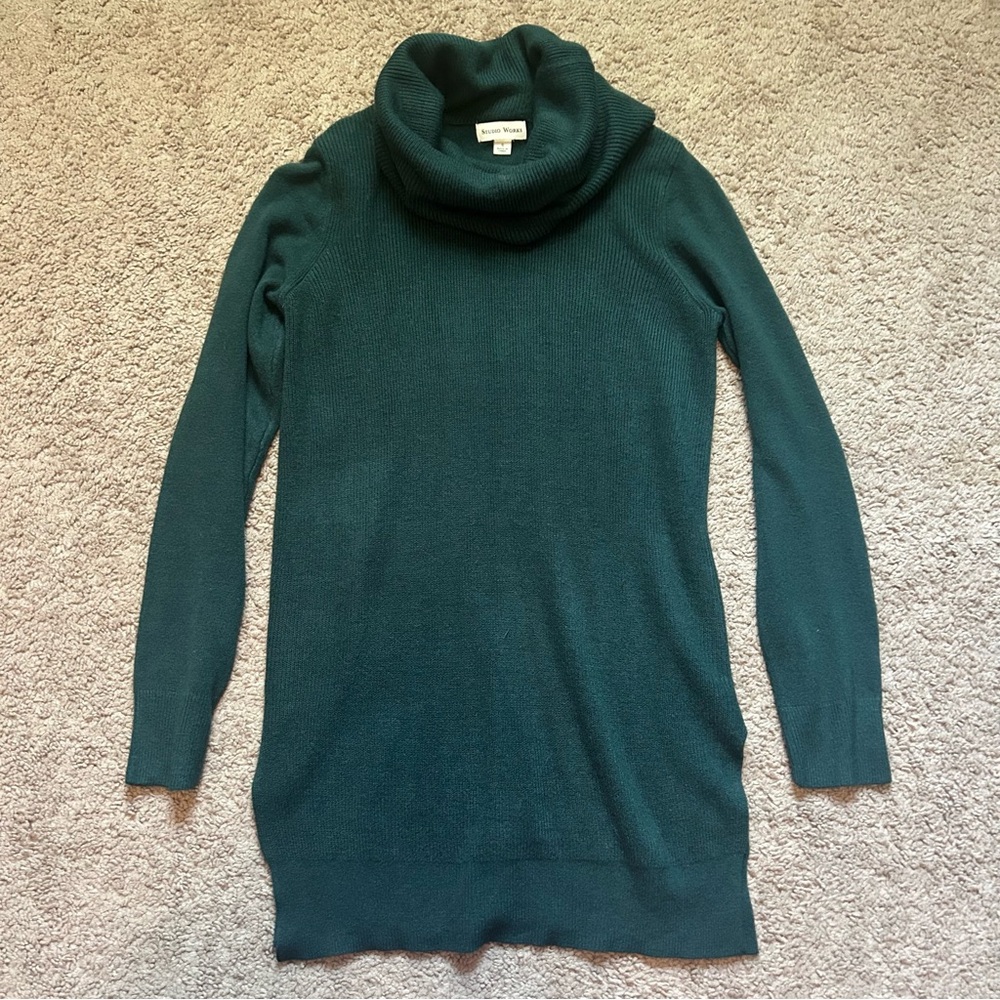 NWOT Studio Works Dark Green Cowl Neck Sweater Small